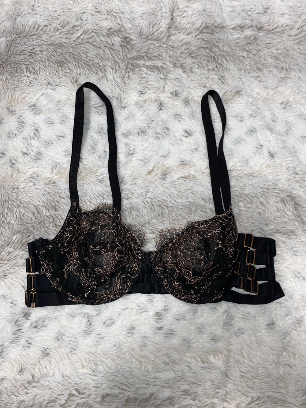 Victoria's Secret Black Bra with Metallic Gold Embroidered Lace